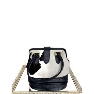 Rare Vintage Mallory Leather Cowhide Print Top Handle Bag | Western Real Cowhide